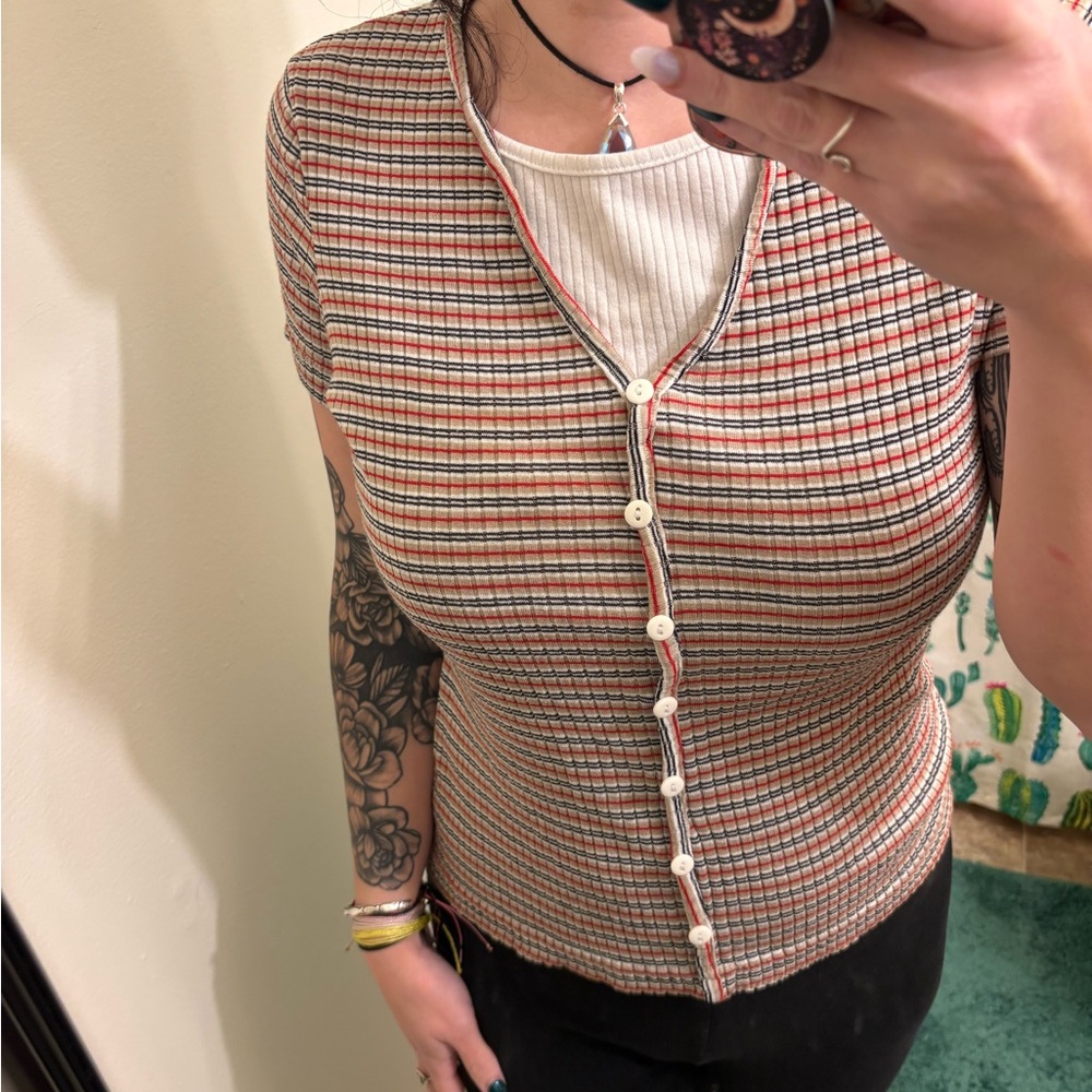 Plaid Button-Up Short Sleeve Top